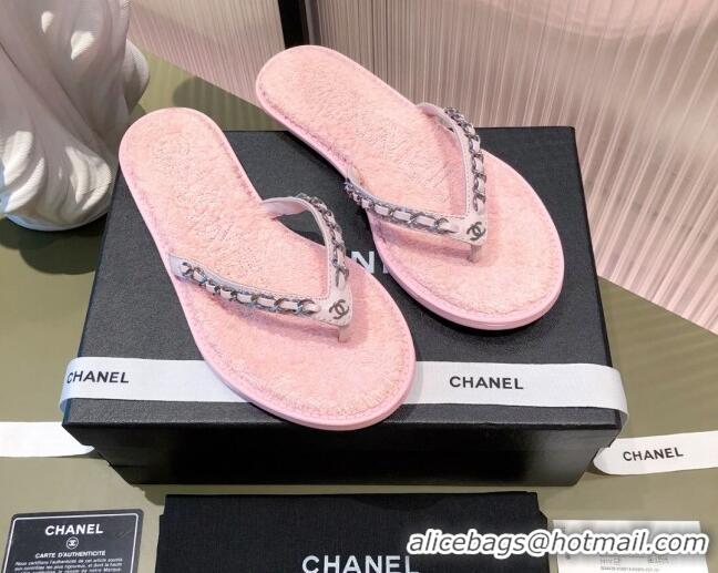 Best Product Chanel Leather Towel Chain Flat Thong Slide Sandals 081622 Pink 2021