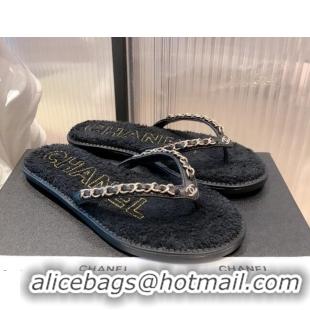 Top Grade Chanel Leather Towel Chain Flat Thong Slide Sandals 081622 Black 2021