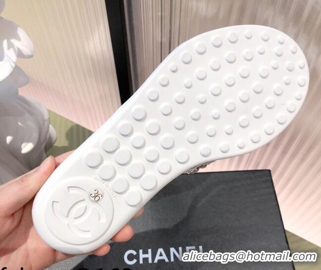 Top Design Chanel Leather Towel Chain Flat Thong Slide Sandals 081622 White 2021