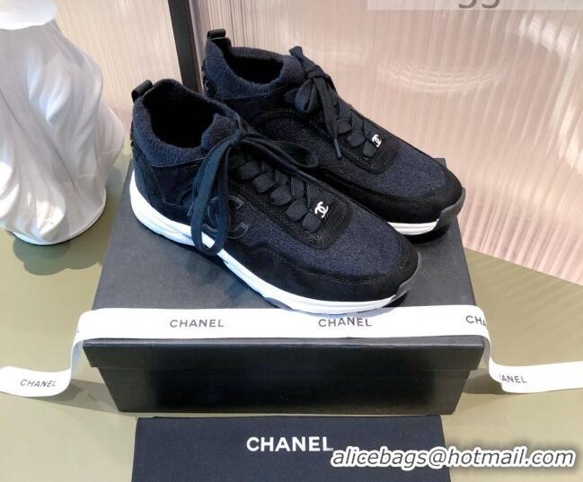 Stylish Chanel Fabric & Suede Sneakers G38033 Black 2021