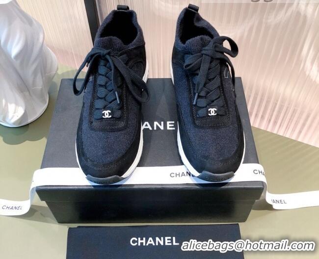 Stylish Chanel Fabric & Suede Sneakers G38033 Black 2021