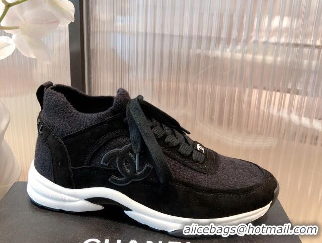 Stylish Chanel Fabric & Suede Sneakers G38033 Black 2021