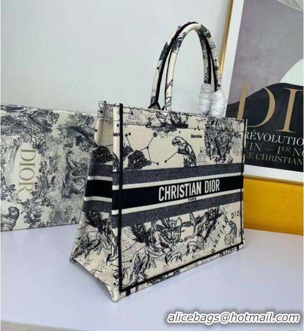 Famous Brand DIOR BOOK TOTE Latte Multicolor Dior Zodiac Embroidery M1297ZR