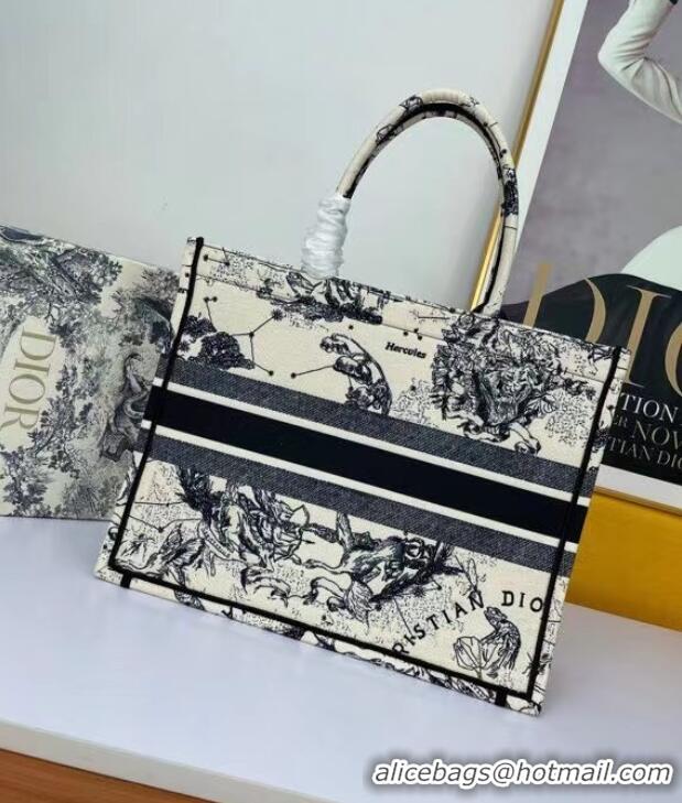 Famous Brand DIOR BOOK TOTE Latte Multicolor Dior Zodiac Embroidery M1297ZR