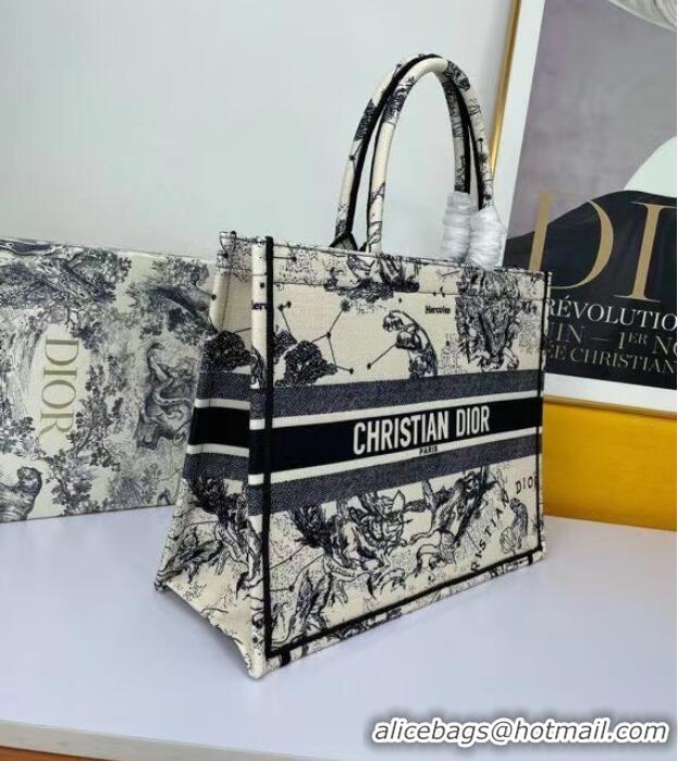 Famous Brand DIOR BOOK TOTE Latte Multicolor Dior Zodiac Embroidery M1297ZR