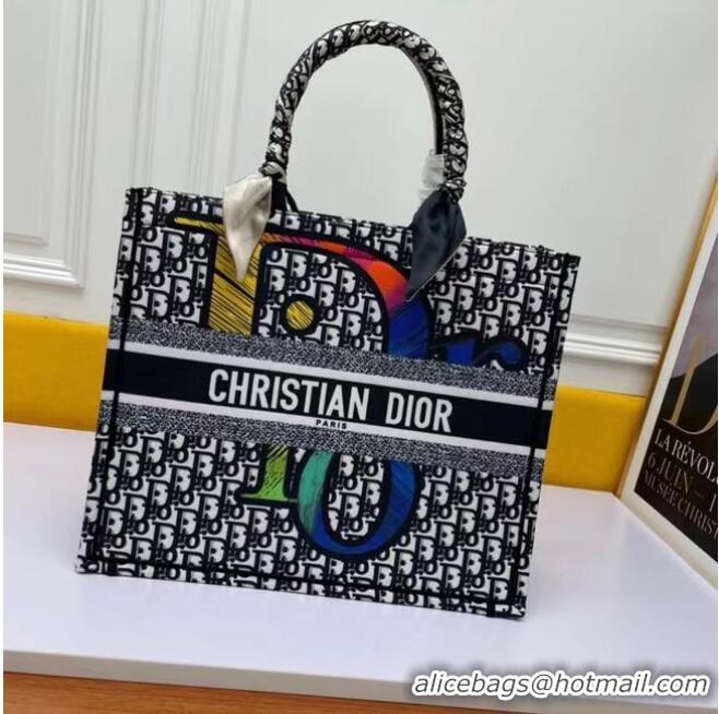 Low Cost DIOR BOOK TOTE Multicolor Embroidery M1297ZR-10