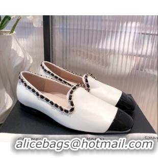 Top Design Chanel Calfskin Chain Loafers G37852 White 2021