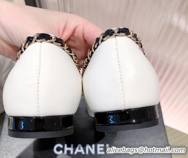 Top Design Chanel Calfskin Chain Loafers G37852 White 2021