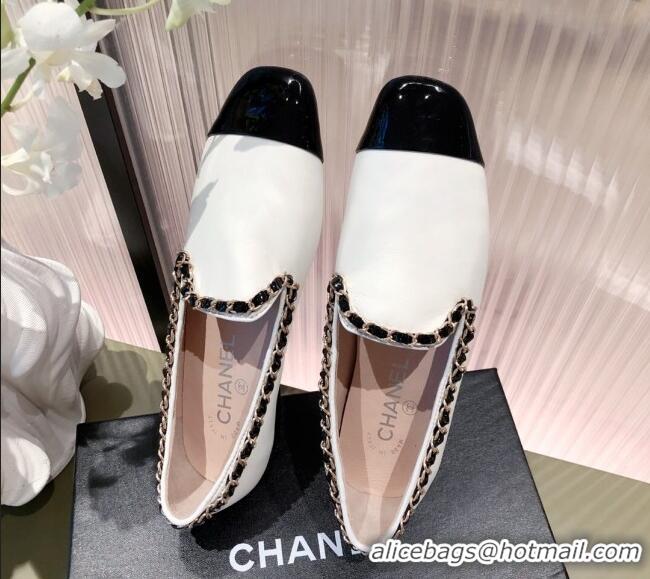 Top Design Chanel Calfskin Chain Loafers G37852 White 2021