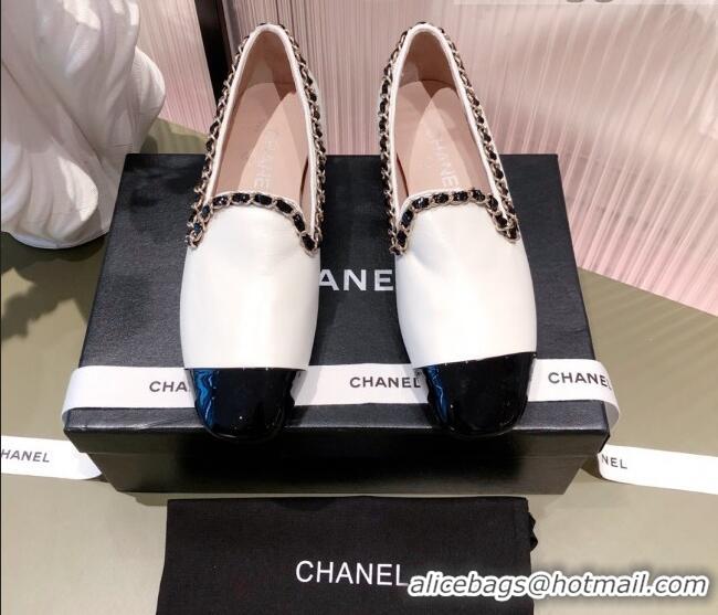 Top Design Chanel Calfskin Chain Loafers G37852 White 2021