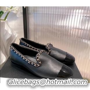 Good Quality Chanel Calfskin Chain Loafers G37852 Black 2021