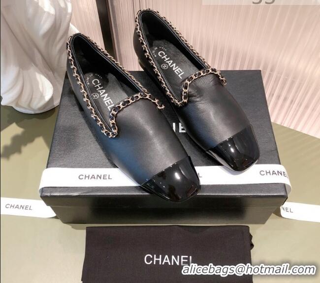 Good Quality Chanel Calfskin Chain Loafers G37852 Black 2021