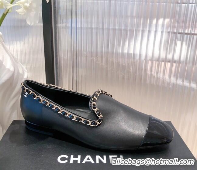 Good Quality Chanel Calfskin Chain Loafers G37852 Black 2021