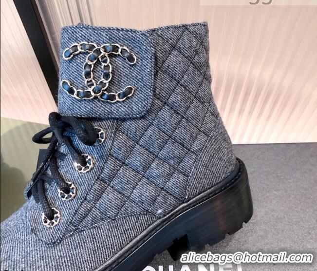 Most Popular Chanel Fabric Lace-ups Ankle Boots G36424 Gray 2021