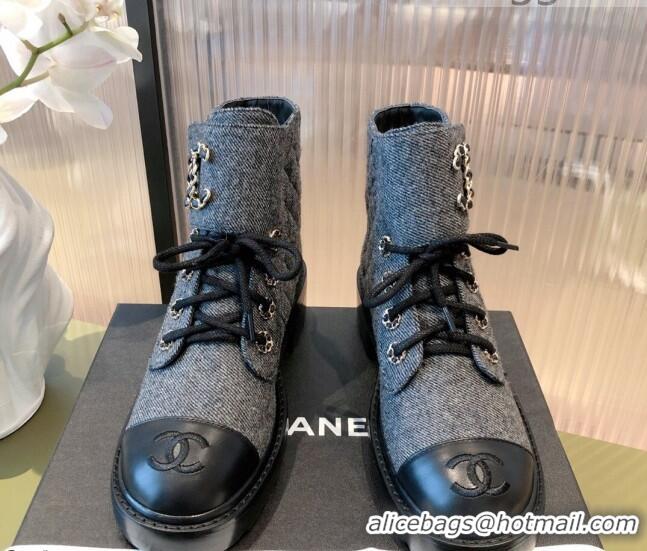 Most Popular Chanel Fabric Lace-ups Ankle Boots G36424 Gray 2021