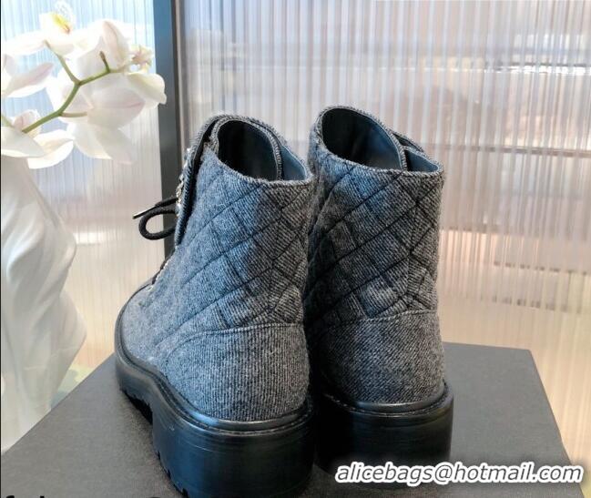 Most Popular Chanel Fabric Lace-ups Ankle Boots G36424 Gray 2021