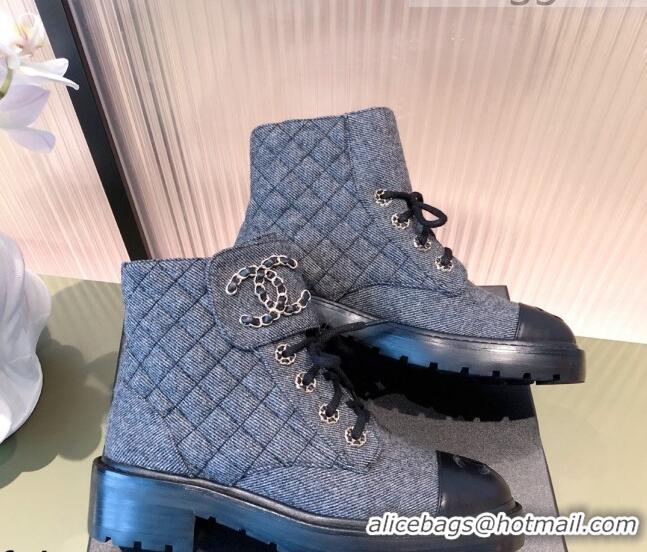 Most Popular Chanel Fabric Lace-ups Ankle Boots G36424 Gray 2021