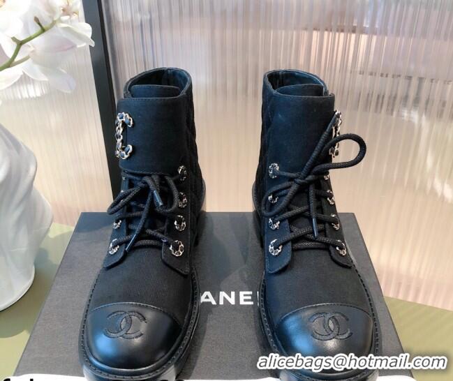 Top Grade Chanel Fabric Lace-ups Ankle Boots G36424 Black 2021