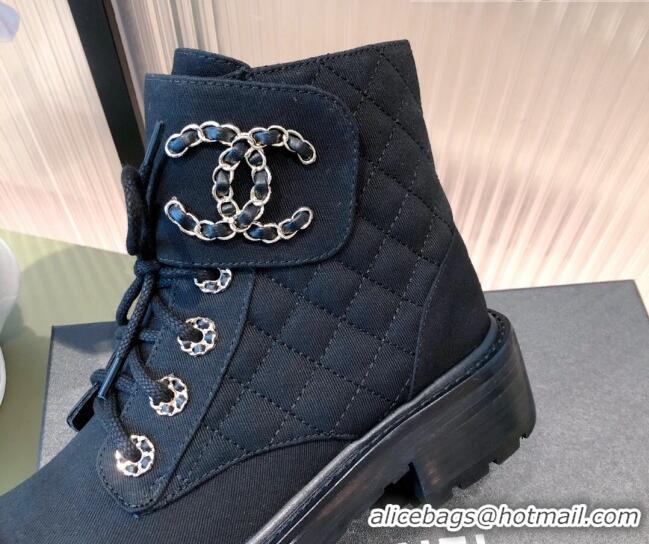 Top Grade Chanel Fabric Lace-ups Ankle Boots G36424 Black 2021