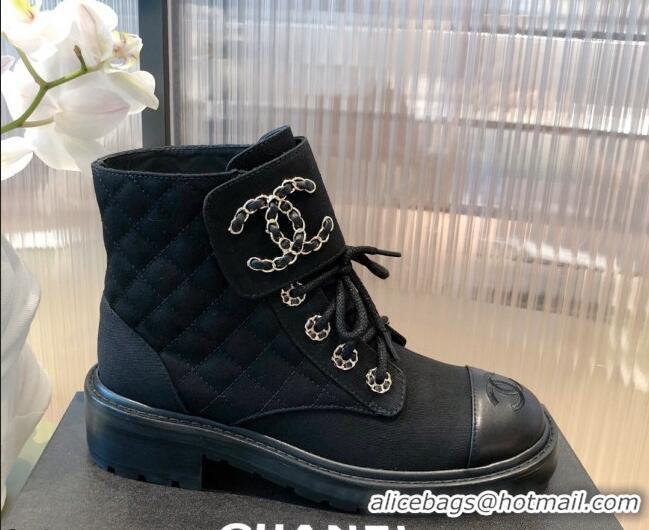 Top Grade Chanel Fabric Lace-ups Ankle Boots G36424 Black 2021