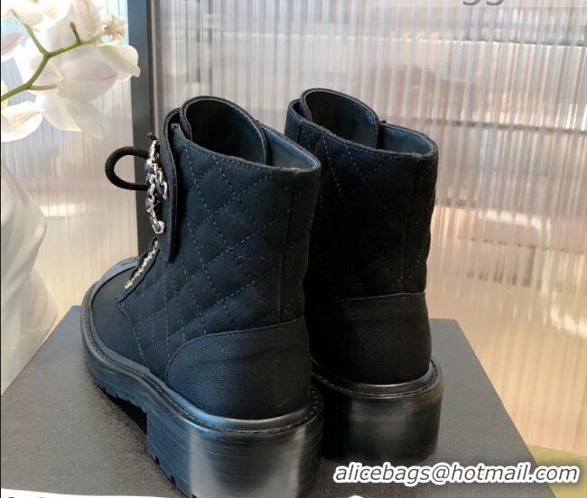 Top Grade Chanel Fabric Lace-ups Ankle Boots G36424 Black 2021