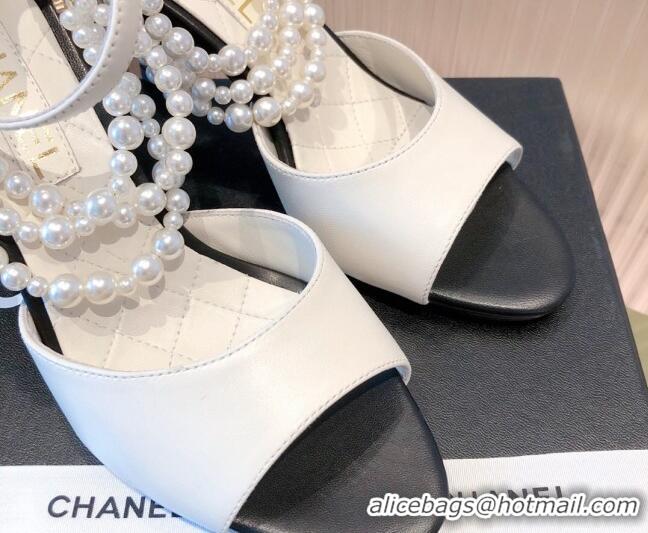 Cheap Price Chanel Lambskin Pearl Sandals 9cm 081640 White 2021