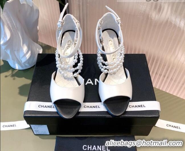 Cheap Price Chanel Lambskin Pearl Sandals 9cm 081640 White 2021