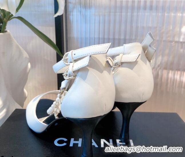 Cheap Price Chanel Lambskin Pearl Sandals 9cm 081640 White 2021