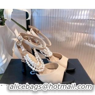 Luxury Chanel Lambskin Pearl Sandals 9cm 081640 Apricot 2021