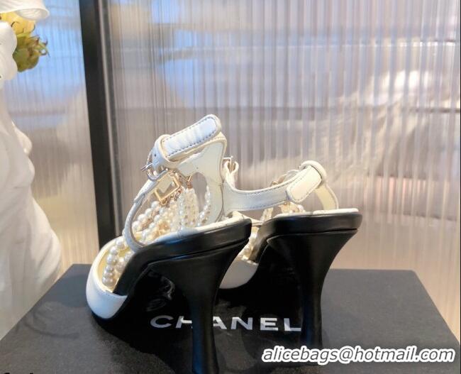 Popular Style Chanel Lambskin Heeled Pearl Slingback Pumps 9cm G37532 White 2021