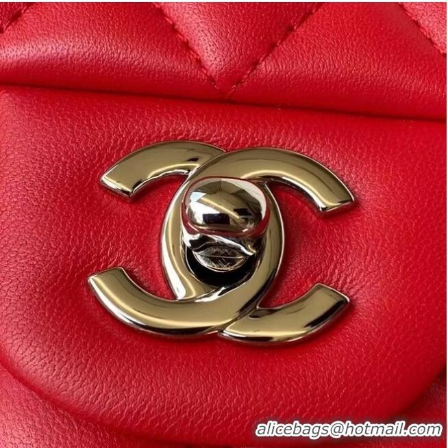 Classic Chanel classic handbag Lambskin & silver Metal A01112 Red