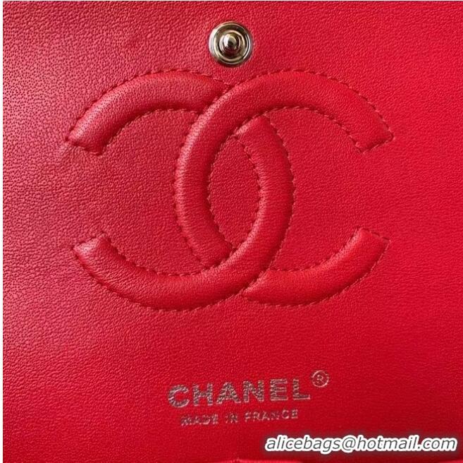 Classic Chanel classic handbag Lambskin & silver Metal A01112 Red