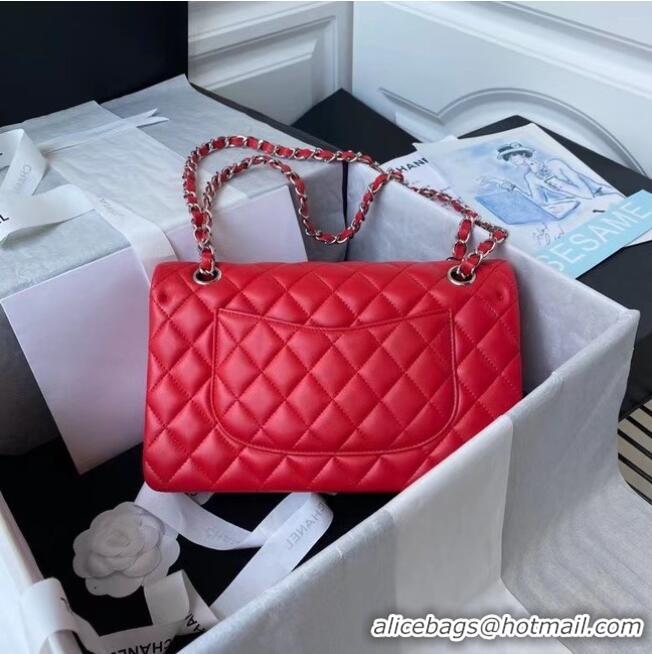 Classic Chanel classic handbag Lambskin & silver Metal A01112 Red