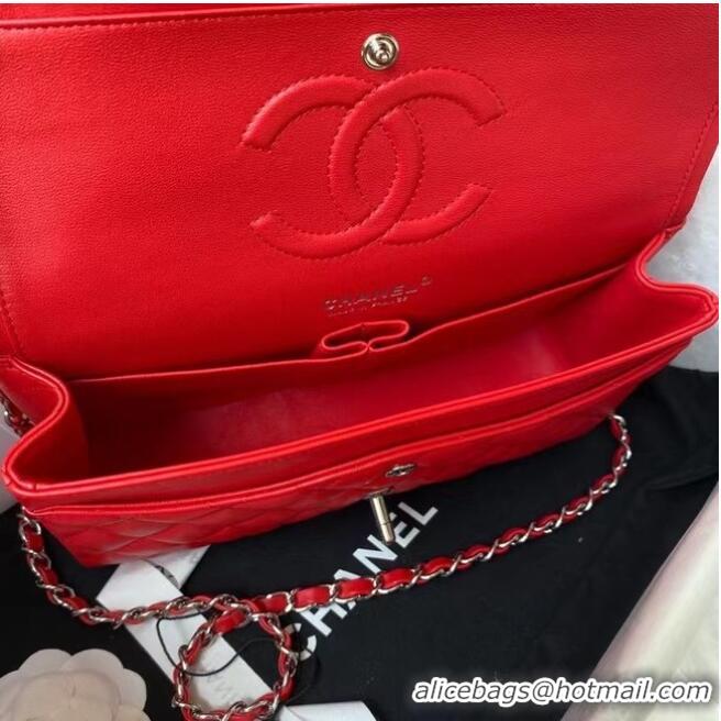 Classic Chanel classic handbag Lambskin & silver Metal A01112 Red