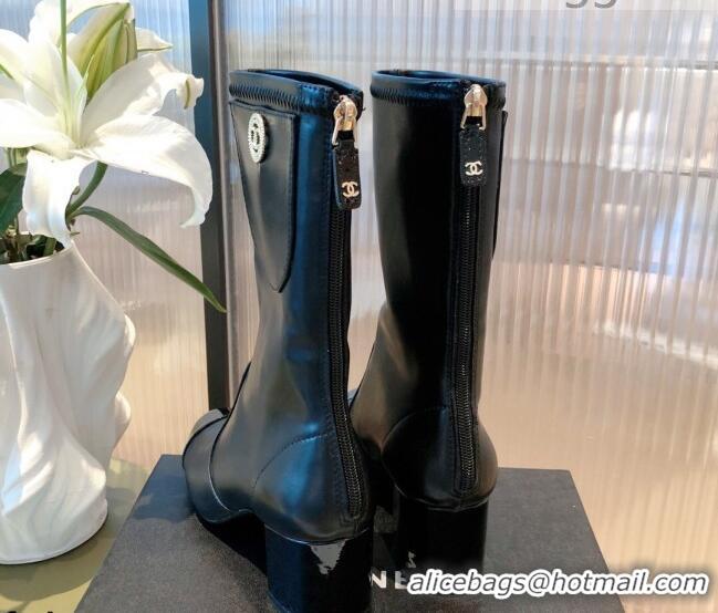 Lower Price Chanel Leather CC Charm Short Boots 081646 Black 2021