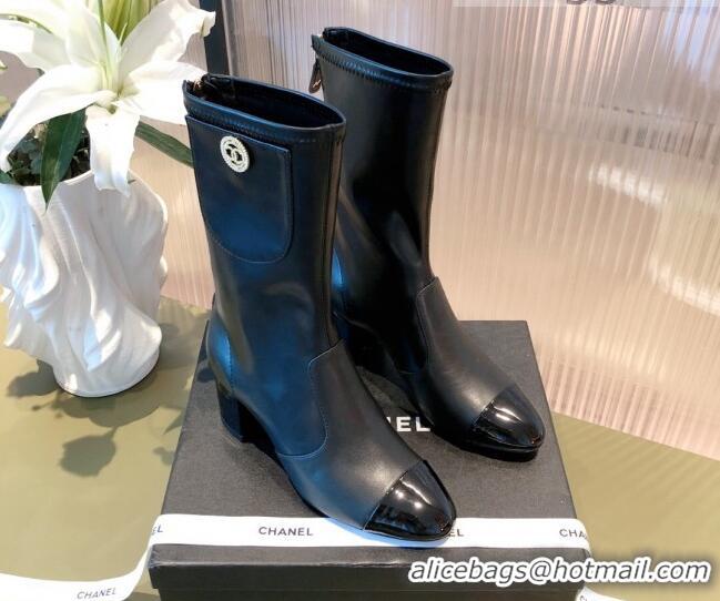 Lower Price Chanel Leather CC Charm Short Boots 081646 Black 2021