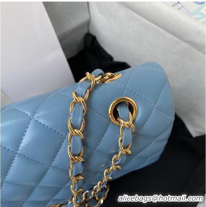 Buy Inexpensive Chanel classic handbag Lambskin & gold Metal A01112 blue