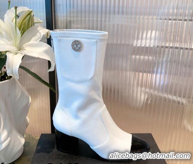 Unique Style Chanel Leather CC Charm Short Boots 081646 White 2021