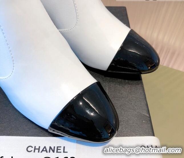 Unique Style Chanel Leather CC Charm Short Boots 081646 White 2021