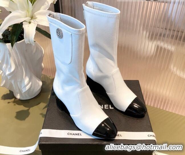 Unique Style Chanel Leather CC Charm Short Boots 081646 White 2021