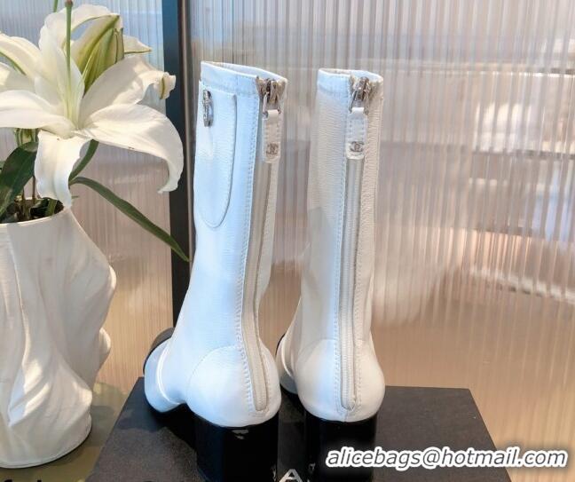 Unique Style Chanel Leather CC Charm Short Boots 081646 White 2021