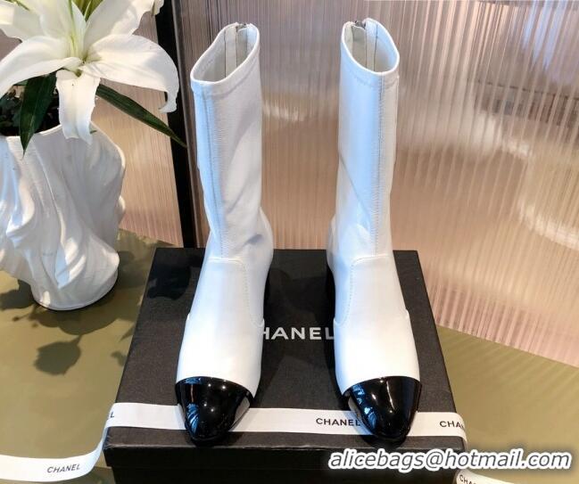 Unique Style Chanel Leather CC Charm Short Boots 081646 White 2021