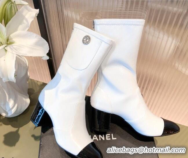 Unique Style Chanel Leather CC Charm Short Boots 081646 White 2021