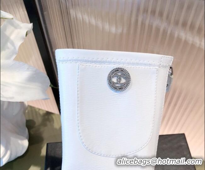 Unique Style Chanel Leather CC Charm Short Boots 081646 White 2021