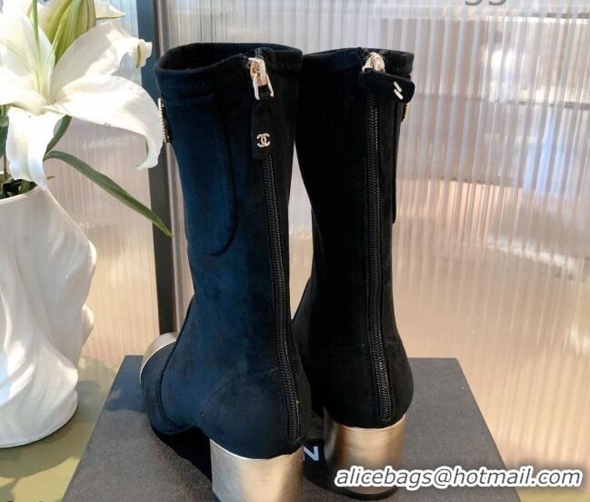 Good Looking Chanel Suede CC Charm Short Boots 081648 Black/Gold 2021