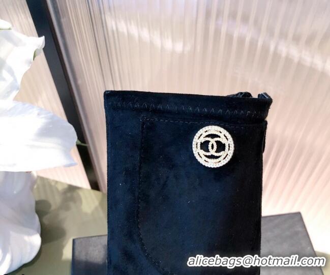 Good Looking Chanel Suede CC Charm Short Boots 081648 Black/Gold 2021