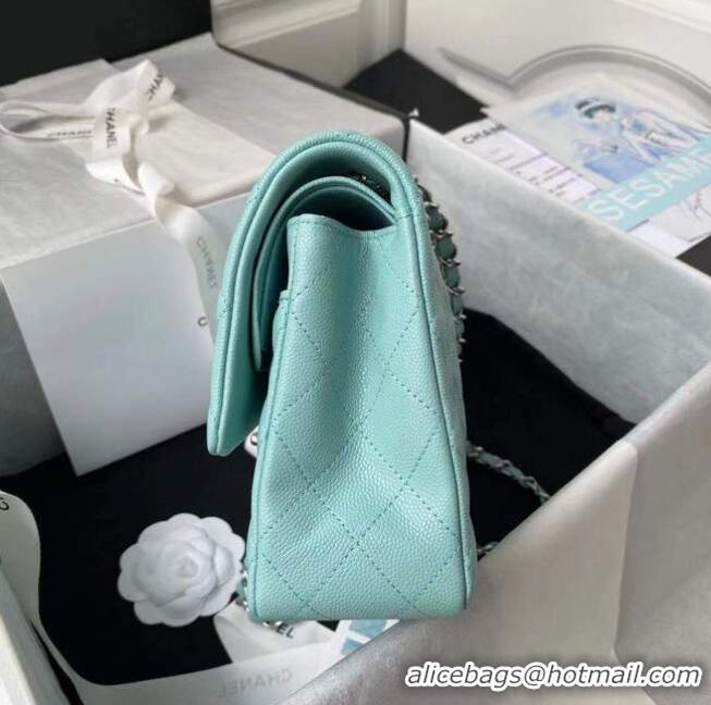 Buy Fashionable chanel flap bag Grained Calfskin & silver Metal A01112 light blue