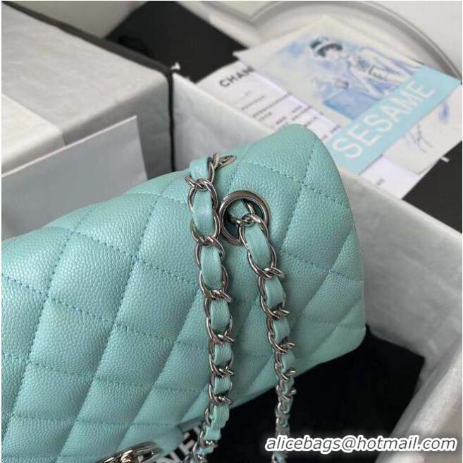 Buy Fashionable chanel flap bag Grained Calfskin & silver Metal A01112 light blue