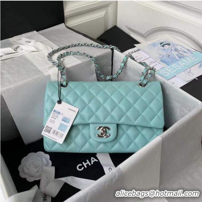 Buy Fashionable chanel flap bag Grained Calfskin & silver Metal A01112 light blue