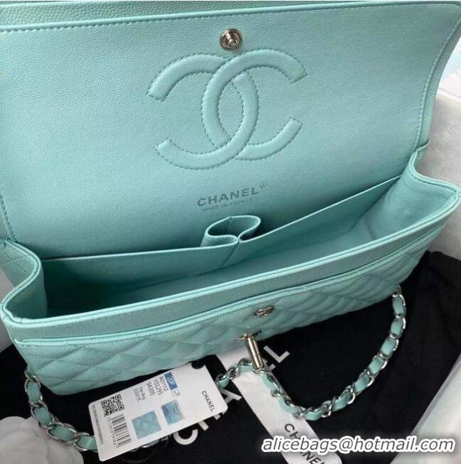 Buy Fashionable chanel flap bag Grained Calfskin & silver Metal A01112 light blue